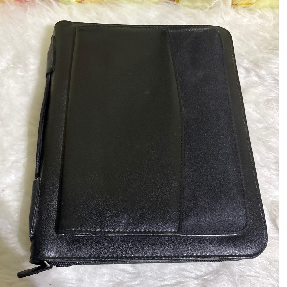 Day-Timer Leather Organizer Binder Unisex OS Black Zippered 7-Ring Professional